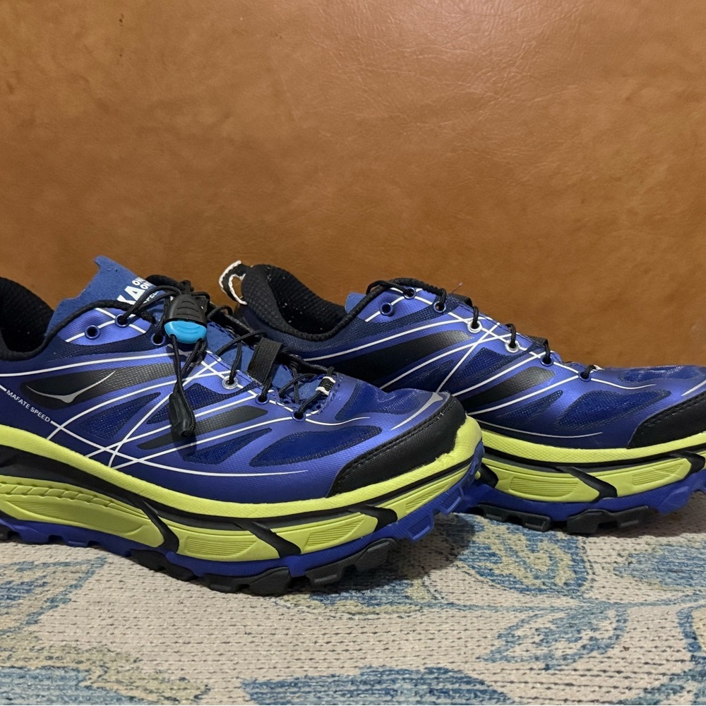 Hoka Blue and Lime Running Shoes